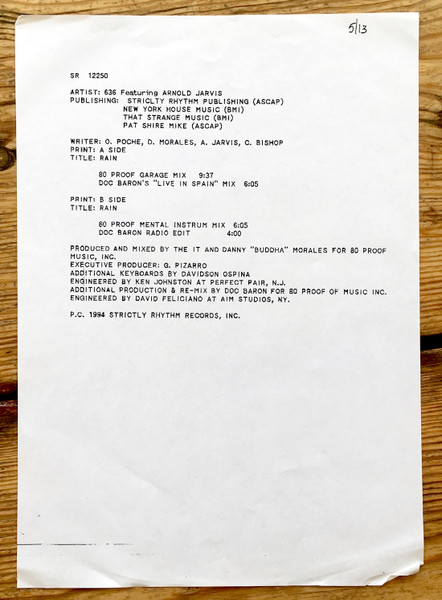 636 Featuring Arnold Jarvis - Rain | Strictly Rhythm (SR12250 TP) - 2