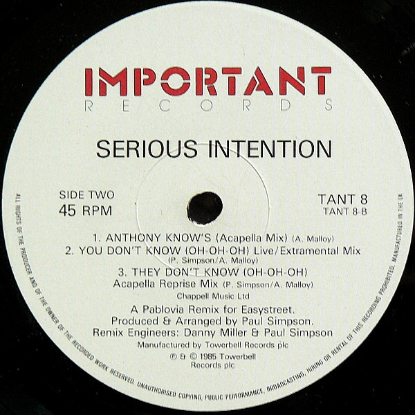 Serious Intention - You Don't Know | Important Records (TANT 8) - 3