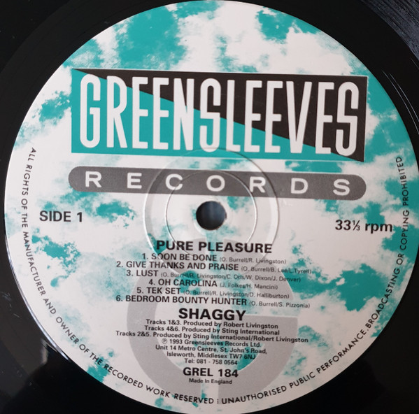 Shaggy - Pure Pleasure | Greensleeves Records (GREL 184) - 3