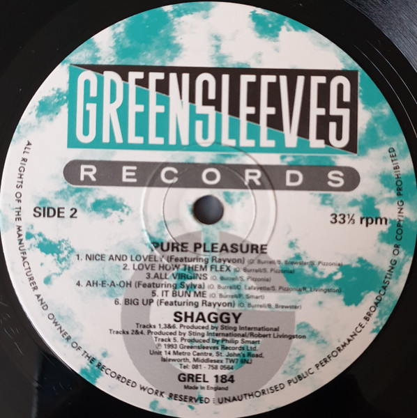 Shaggy - Pure Pleasure | Greensleeves Records (GREL 184) - 4