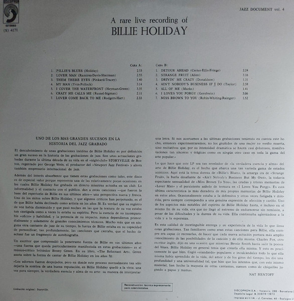 Billie Holiday - A Rare Live Recording | Discophon ((S) 4171) - 2 Billie Holiday - A Rare Live Recording | Discophon ((S) 4171) - 2