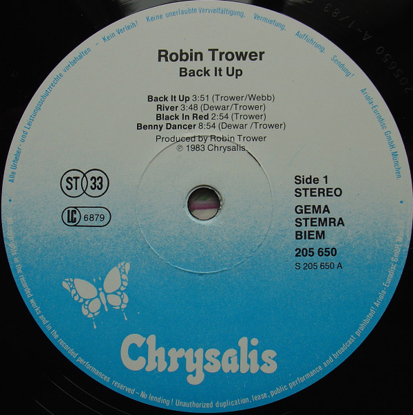 Robin Trower - Back It Up | Chrysalis (205 650 - 320) - 3
