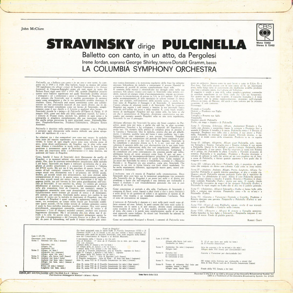 Igor Stravinsky , Irene Jordan , George Shirley , Donald Gramm , Columbia Symphony Orchestra - Stravinsky Dirige Pulcinella | CBS (72452) - 2