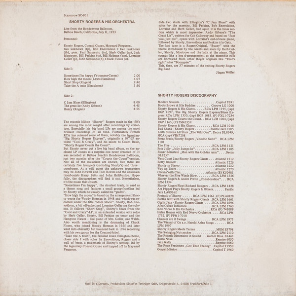 Shorty Rogers Big Band - The Shorty Rogers Big Band "Live" 1953 | Scarecrow (SC-801) - 2