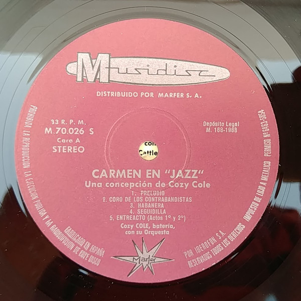 Cozy Cole - Carmen En Jazz - Una Concepción De Cozy Cole | Musidisc (M.70.026) - 3 Cozy Cole - Carmen En Jazz - Una Concepción De Cozy Cole | Musidisc (M.70.026) - 3