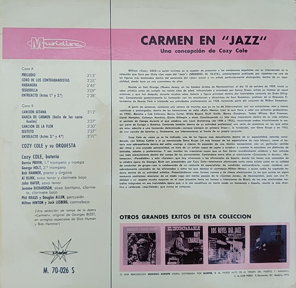 Cozy Cole - Carmen En Jazz - Una Concepción De Cozy Cole | Musidisc (M.70.026) - 2 Cozy Cole - Carmen En Jazz - Una Concepción De Cozy Cole | Musidisc (M.70.026) - 2