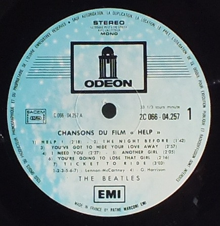The Beatles - Chansons Du Film "Help !" | Odeon (2C 066-04257) - 2
