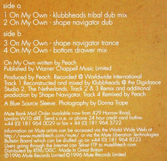 Peach - On My Own | Mute (12Mute198) - 5