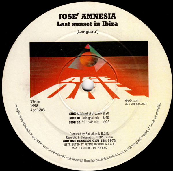 Jose Amnesia - Last Sunset In Ibiza | Age One Records (Age 1203) - main