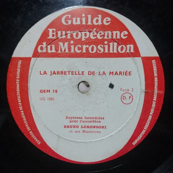 Bruno Lorenzoni Et Son Orchestre - La Jarretelle De La Mariée | Guilde Européenne Du Microsillon (GEM 78) - 3
