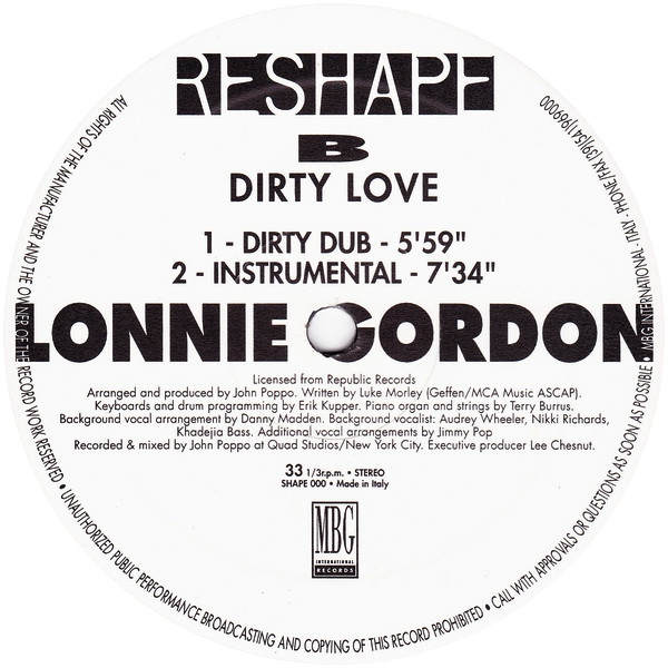 Lonnie Gordon - Dirty Love | Reshape (SHAPE 000) - 2