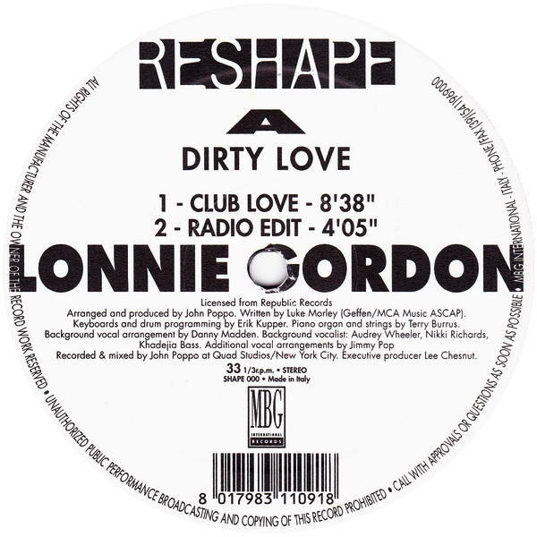 Lonnie Gordon - Dirty Love | Reshape (SHAPE 000) - main