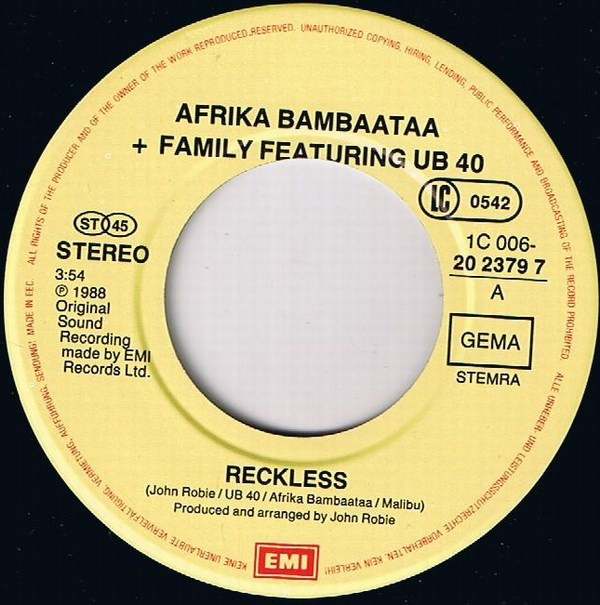 Afrika Bambaataa & Family Featuring UB40 - Reckless | EMI (006 20 2379 7) - 3