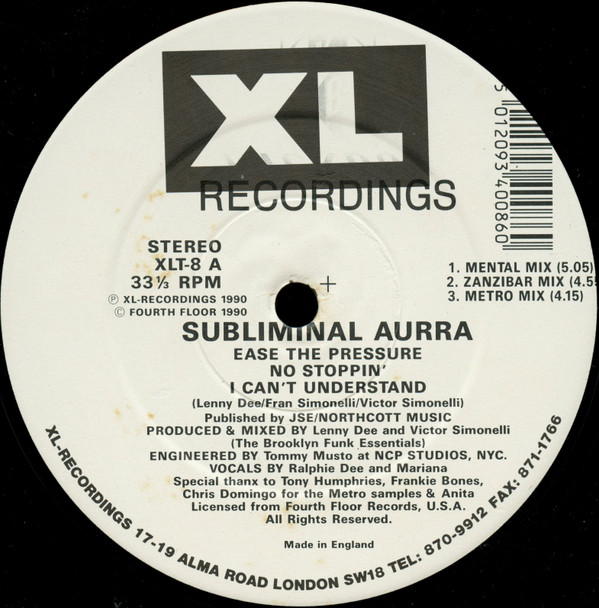 Subliminal Aurra - Ease The Pressure | XL Recordings (XLT-8) - 3