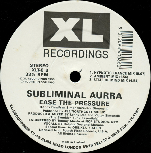 Subliminal Aurra - Ease The Pressure | XL Recordings (XLT-8) - 4
