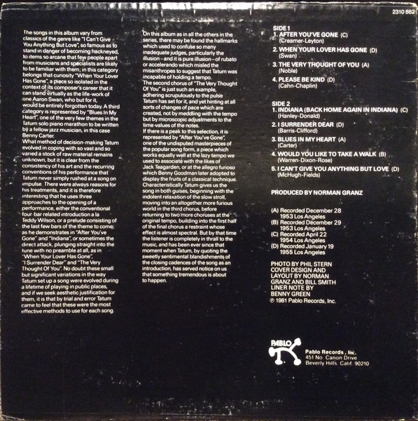 Art Tatum - The Tatum Solo Masterpieces, Vol. 10 | Pablo Records (2310 862) - 2