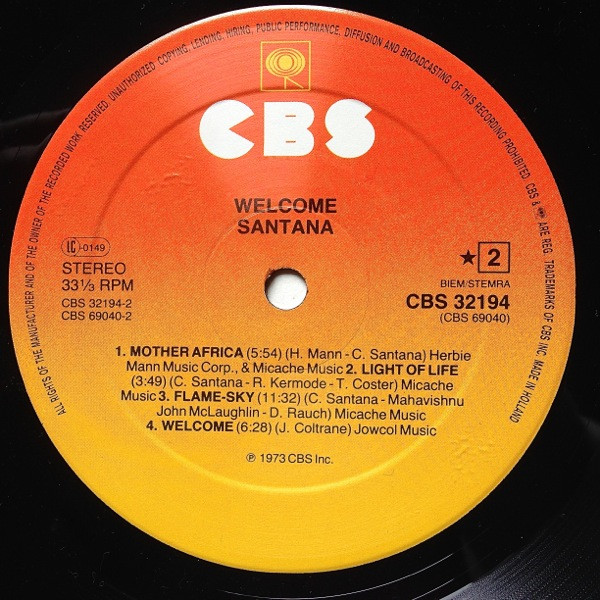 Santana - Welcome | CBS (CBS 32194) - 3