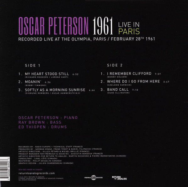 Oscar Peterson - Live In Paris 1961 | Return To Analog (RTA-058) - 2