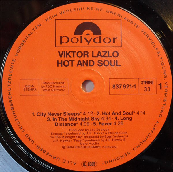 Viktor Lazlo - Hot And Soul | Polydor (837 921-1) - 3