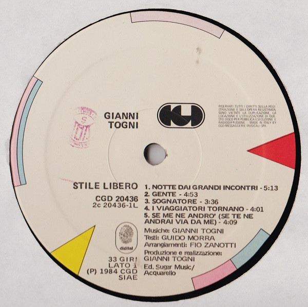 Gianni Togni - Stile Libero | CGD (CGD 20436)