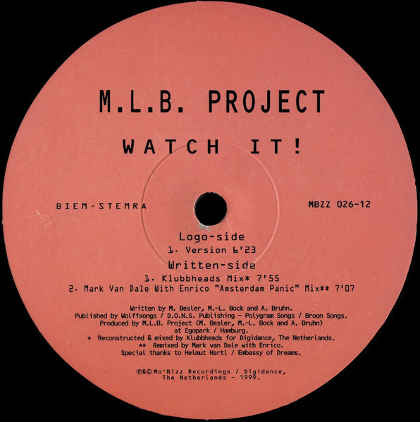 M.L.B. Project - Watch It! | Mo'Bizz Recordings (MBZZ 026-12) - 3