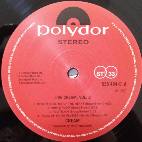 Cream - Live Cream Volume II | Polydor (535484-9) - 3 Cream - Live Cream Volume II | Polydor (535484-9) - 3