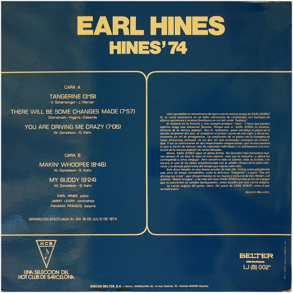 Earl Hines - Hines' 74 | Belter (LJ (B) 002) - 2