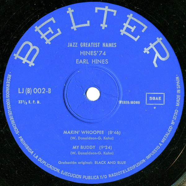 Earl Hines - Hines' 74 | Belter (LJ (B) 002) - 4