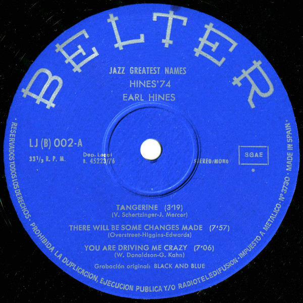 Earl Hines - Hines' 74 | Belter (LJ (B) 002) - 3