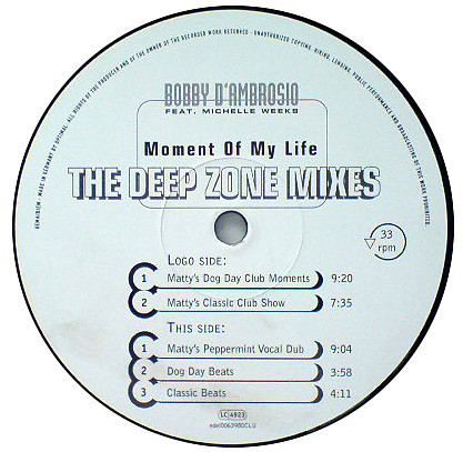 Bobby D'Ambrosio - Moment Of My Life (The Deepzone Mixes) | Club Tools (006398-0 CLU) - main Bobby D'Ambrosio - Moment Of My Life (The Deepzone Mixes) | Club Tools (006398-0 CLU) - main