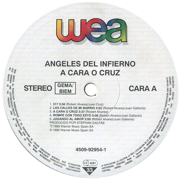 Angeles Del Infierno - A Cara O Cruz | WEA (4509-92954-1) - 3