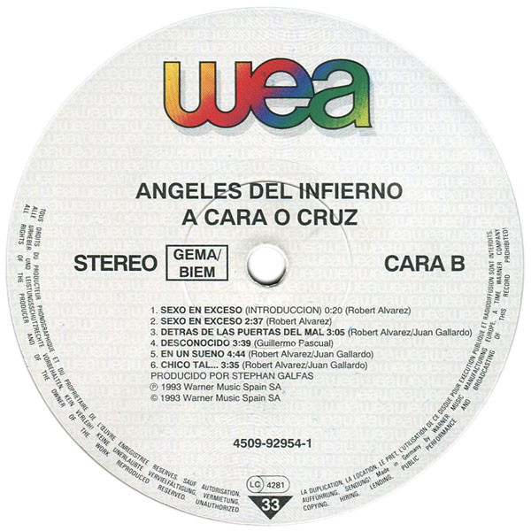 Angeles Del Infierno - A Cara O Cruz | WEA (4509-92954-1) - 4