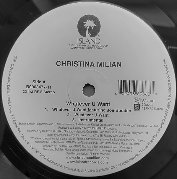 Christina Milian Feat. Joe Budden - Whatever U Want | Island Records (B0003477-11)