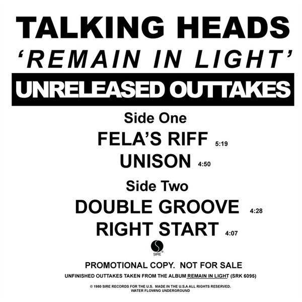 Talking Heads - 'Remain In Light' Unreleased Outtakes | Sire (PRO-A-1047) - main