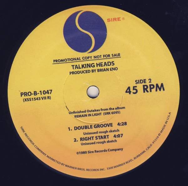 Talking Heads - 'Remain In Light' Unreleased Outtakes | Sire (PRO-A-1047) - 3