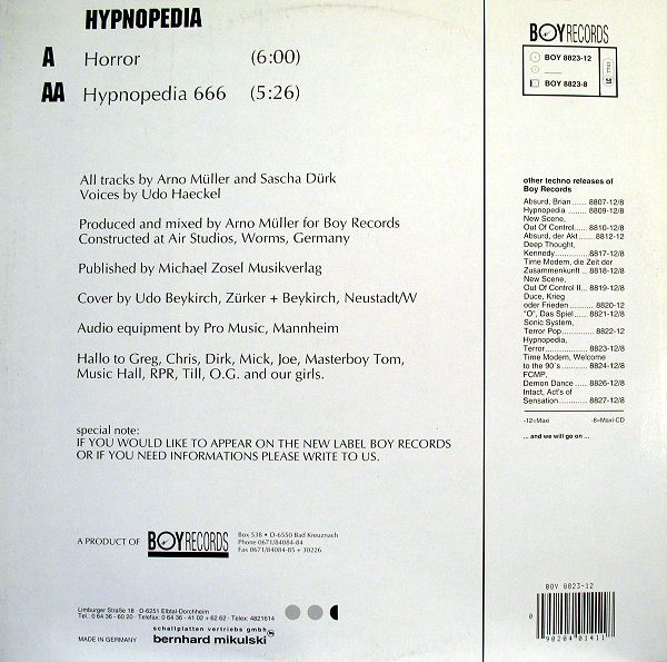 Hypnopedia - Horror | BOY Records (BOY 8823-12) - 4