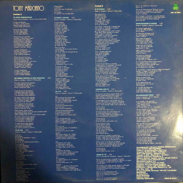 Tony Marciano - Io Sono Meridionale | Produzione Scala (LPS 10.003) - 2