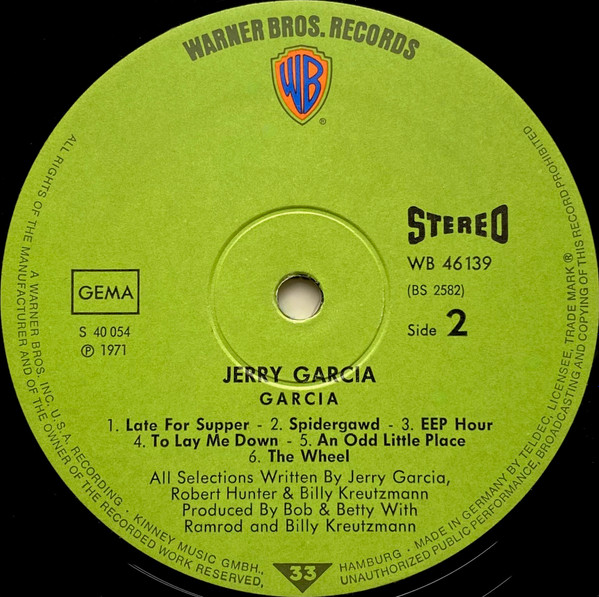 Jerry Garcia - Garcia | Warner Bros. Records (WB 46 139) - 4