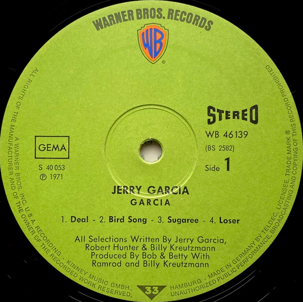 Jerry Garcia - Garcia | Warner Bros. Records (WB 46 139) - 3