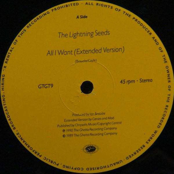 Lightning Seeds - All I Want | Ghetto Recording Company (GTGT 9) - 3
