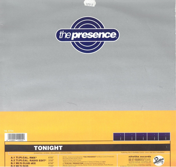 The Presence - Tonight | Nitelite Records (NL 9704) The Presence - Tonight | Nitelite Records (NL 9704)