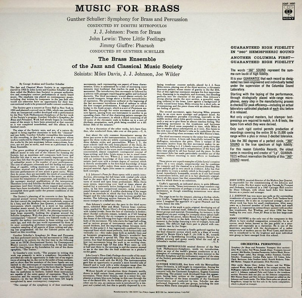 Brass Ensemble Of The Jazz And Classical Music Society - Music For Brass | CBS/Sony (20AP 1480) - 2