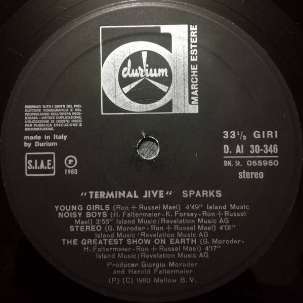 Sparks - Terminal Jive | Durium (DAI 30346) - 6