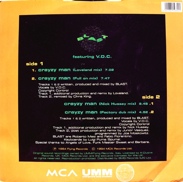 Blast Featuring V.D.C. - Crayzy Man (12" Remix) | MCA Records (MCSX 1982) - 2 Blast Featuring V.D.C. - Crayzy Man (12" Remix) | MCA Records (MCSX 1982) - 2