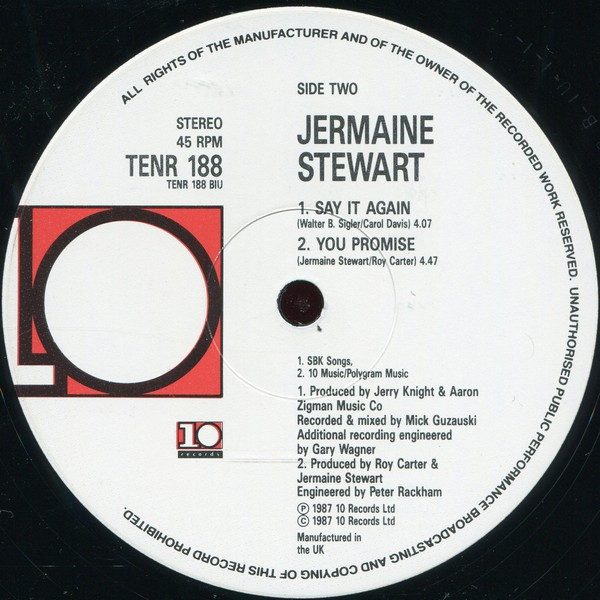 Jermaine Stewart - Say It Again | 10 Records (TENR 188) - 4