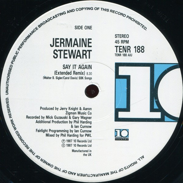 Jermaine Stewart - Say It Again | 10 Records (TENR 188) - 3