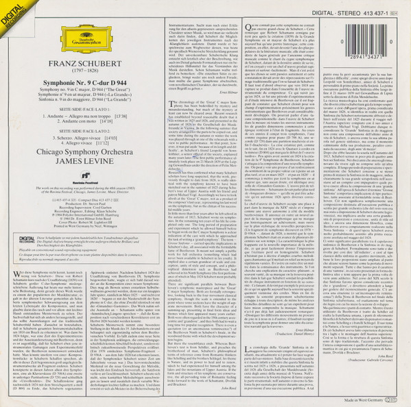 Franz Schubert - Chicago Symphony Orchestra , James Levine - Symphonie No.9 | Deutsche Grammophon (413 437-1) - 2 Franz Schubert - Chicago Symphony Orchestra , James Levine - Symphonie No.9 | Deutsche Grammophon (413 437-1) - 2