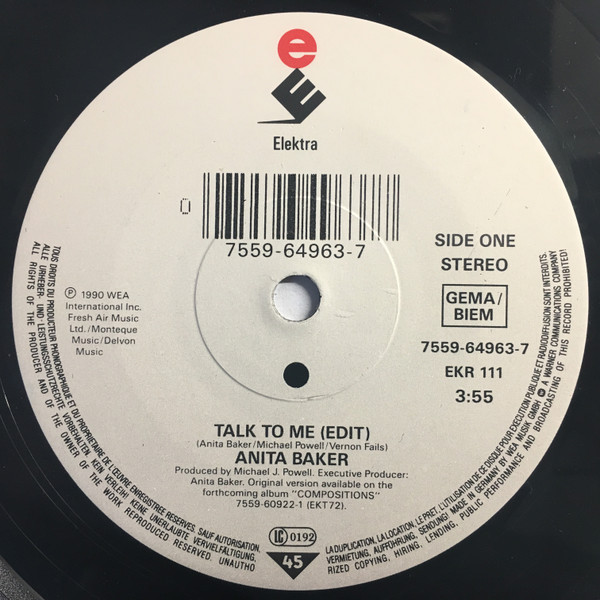 Anita Baker - Talk To Me | Elektra (EKR 111) - 3