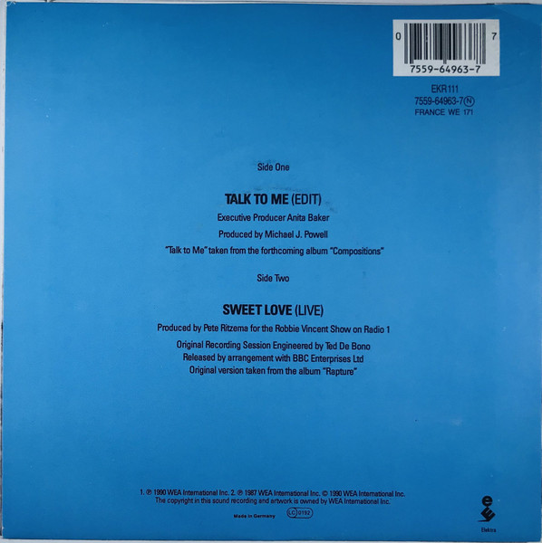 Anita Baker - Talk To Me | Elektra (EKR 111) - 2