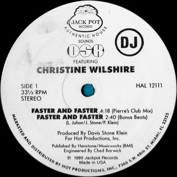 DSK Featuring Christine Wiltshire - Faster And Faster | Jack Pot Records (HAL 12111) - main